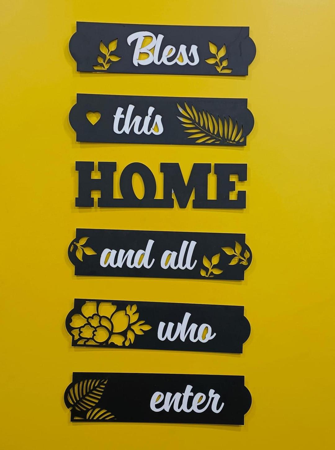 3D Bless This Home Wooden Wall Art Set | Black & White MDF Wall Décor | 6-Piece Modern Home Decoration