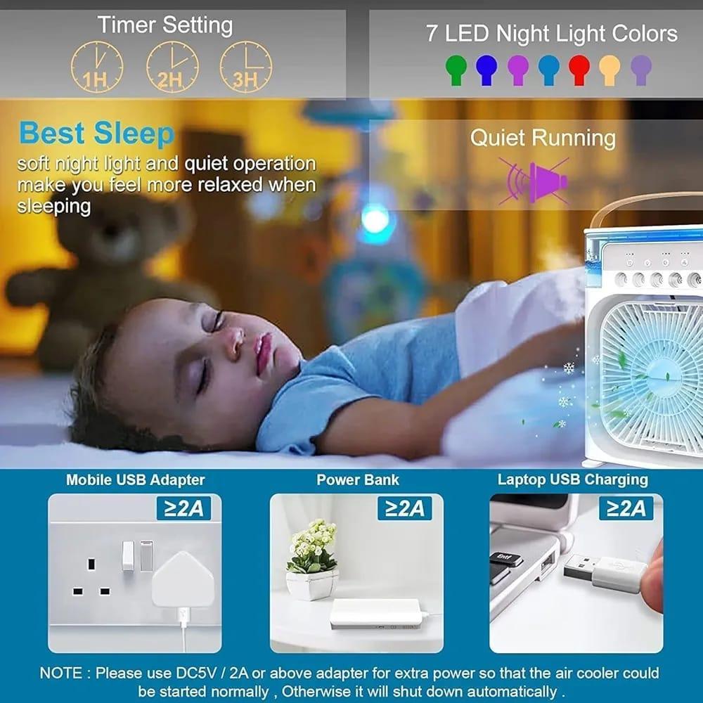 Portable USB Rechargeable Mini Air Cooler with Mist Function | White Personal Cooling Fan