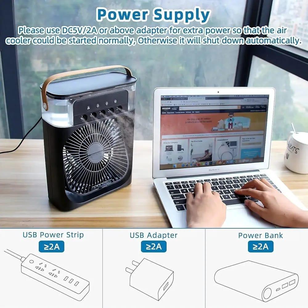 Portable USB Rechargeable Mini Air Cooler with Mist Function | White Personal Cooling Fan