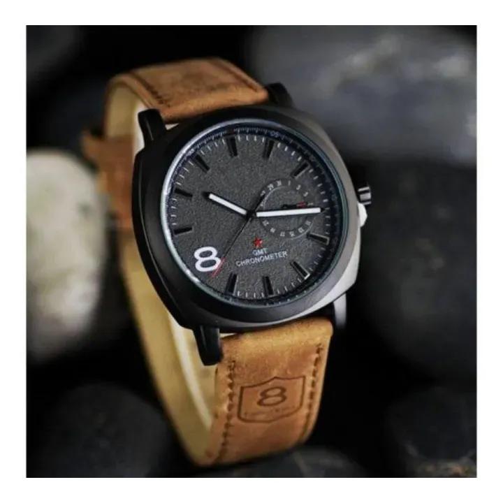 Premium Men's Black Dial Leather Strap Analog Watch | Elegant Everyday Timepiece