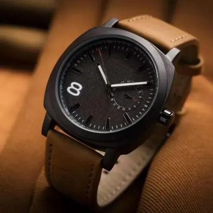 Premium Men's Black Dial Leather Strap Analog Watch | Elegant Everyday Timepiece