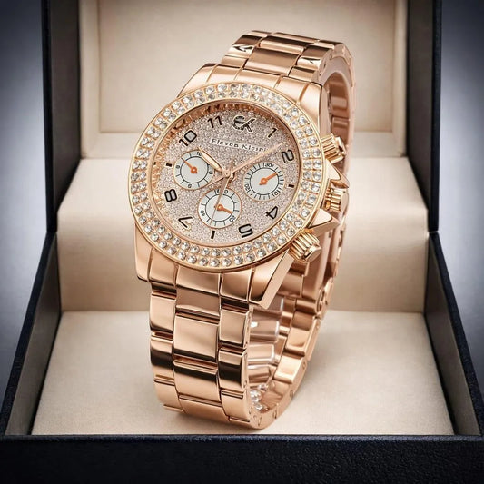 Women's Rose Gold Crystal Watch with Bracelet Strap | Luxury Elegant Wrist Watch