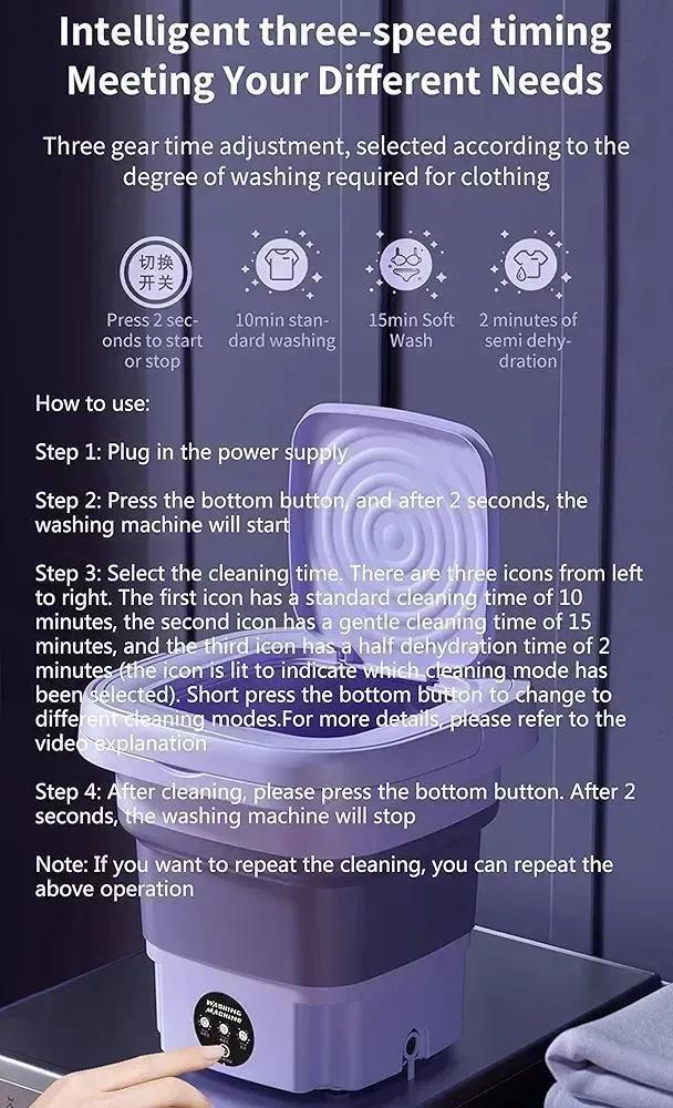 Portable Collapsible Washing Machine with Basket & Lid | Premium Lavender ABS Plastic Mini Washer