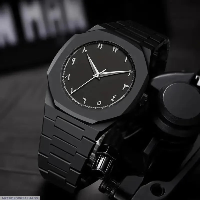 Black Octagonal Chain Watch for Men | Luxury Stainless Steel Wrist Watch