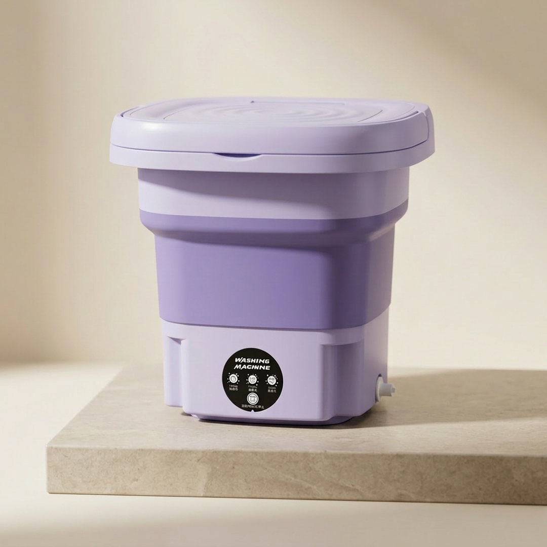 Portable Collapsible Washing Machine with Basket & Lid | Premium Lavender ABS Plastic Mini Washer